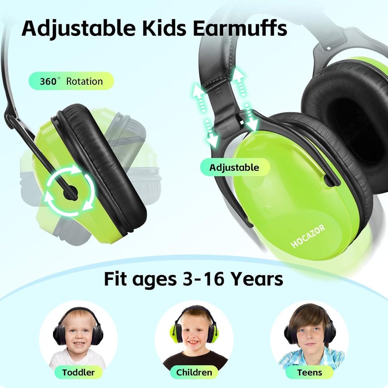 Hocazor 2 Pack HZ015 Kids Ear Protection Safety Earmuffs Durable Noise Cancelling Headphones, green+black - Image 2